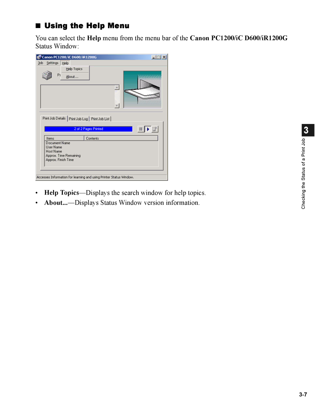 Canon iR1210G, iR1230G manual Using the Help Menu 