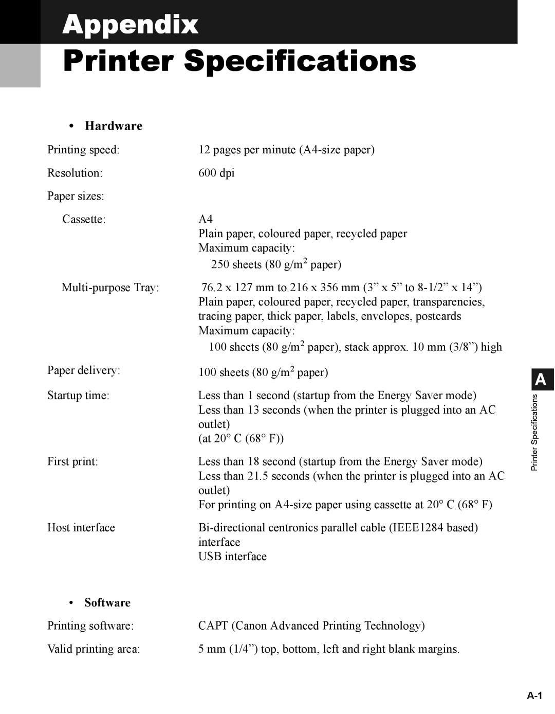 Canon iR1210G, iR1230G manual Printer Specifications, Software 