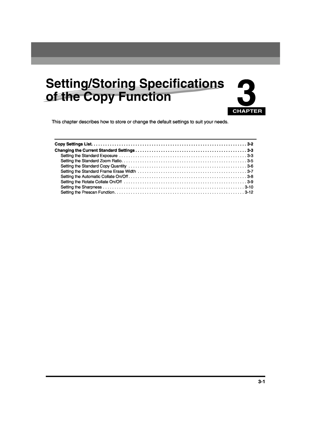 Canon IR1600 manual Setting/Storing Specifications of the Copy Function3, Chapter 