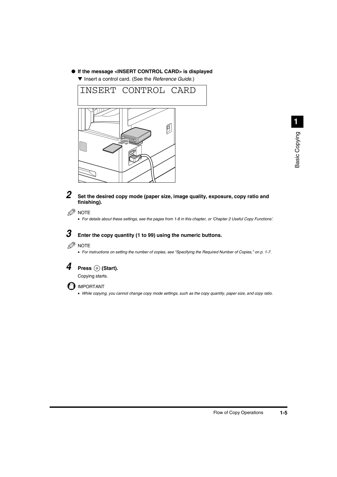 Canon IR1600 manual If the message Insert Control Card is displayed, Press Start 