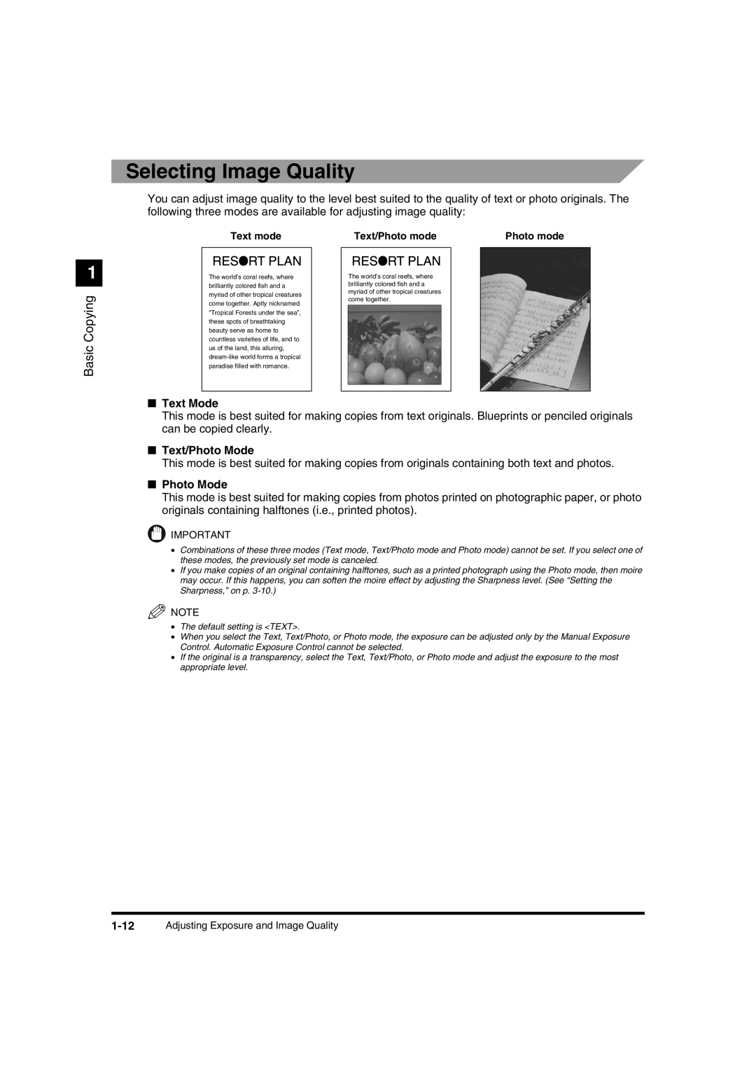 Canon IR1600 manual Selecting Image Quality, Text Mode, Text/Photo Mode 