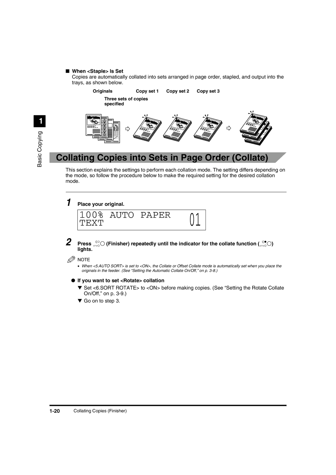 Canon IR1600 Collating Copies into Sets in Page Order Collate, When Staple Is Set, If you want to set Rotate collation 