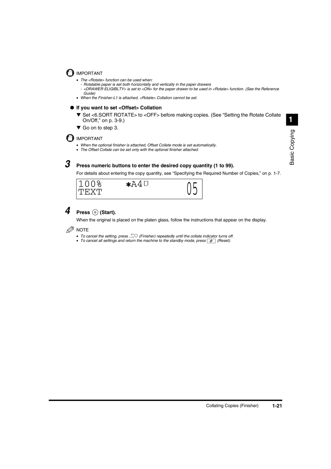 Canon IR1600 manual If you want to set Offset Collation, Press Start 