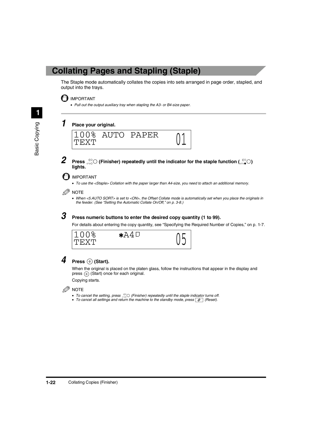 Canon IR1600 manual Collating Pages and Stapling Staple 