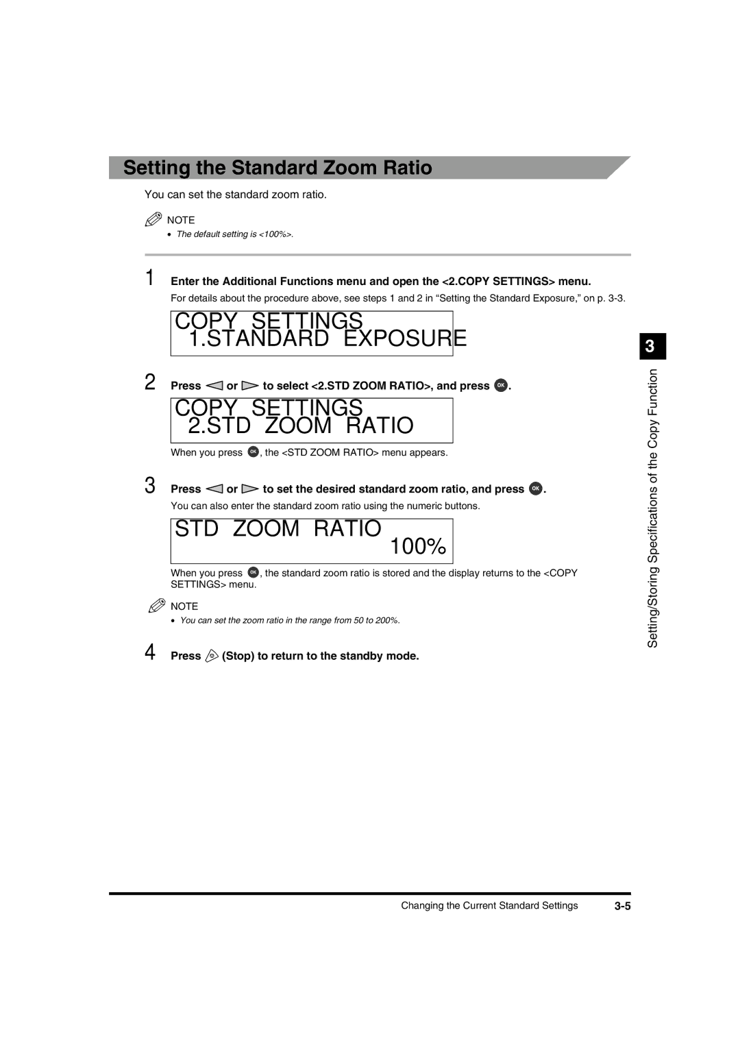 Canon IR1600 manual Copy Settings 2.STD Zoom Ratio, Setting the Standard Zoom Ratio 