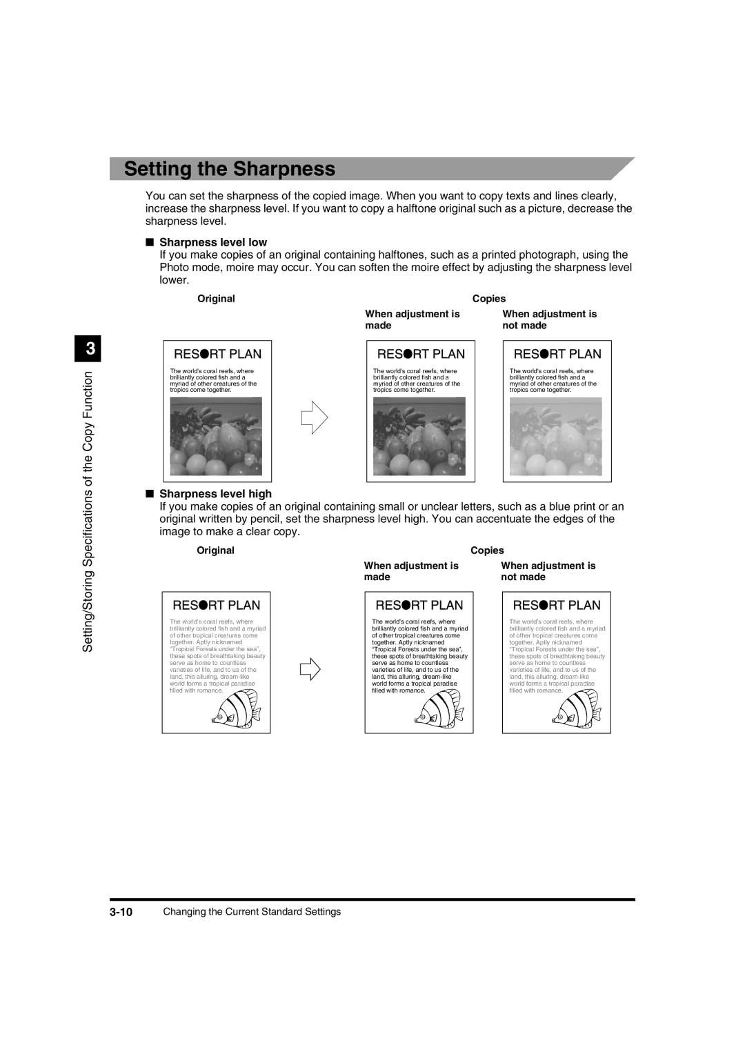 Canon IR1600 manual Setting the Sharpness, Sharpness level low, Sharpness level high 