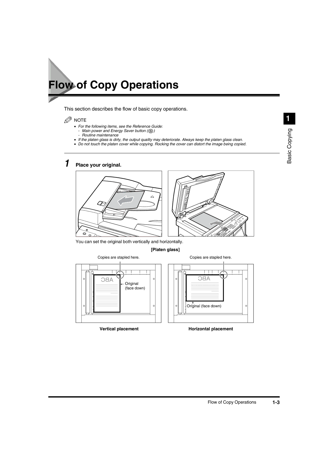 Canon IR1600 manual Flow of Copy Operations, Place your original 