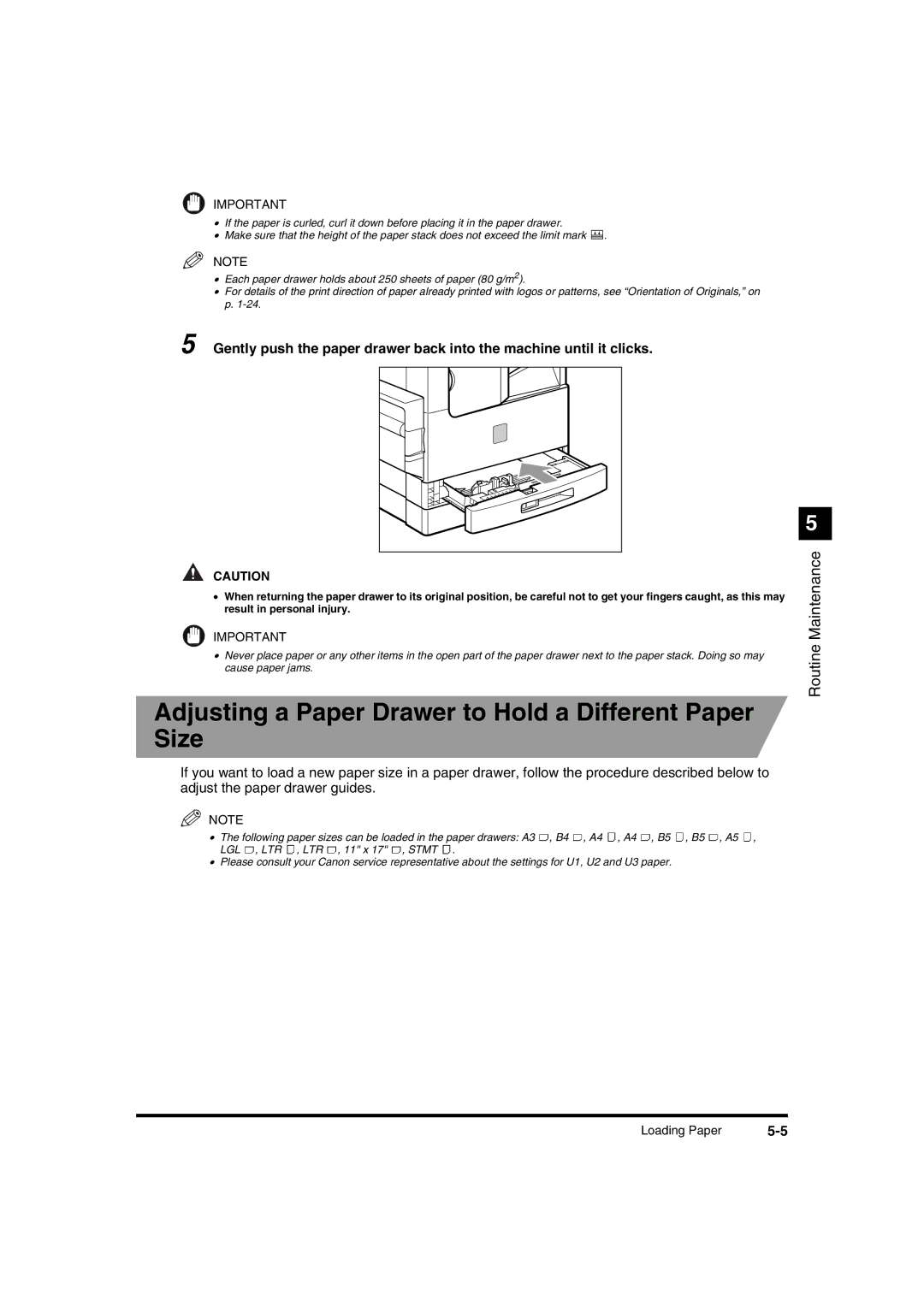 Canon IR1600 manual Adjusting a Paper Drawer to Hold a Different Paper Size 