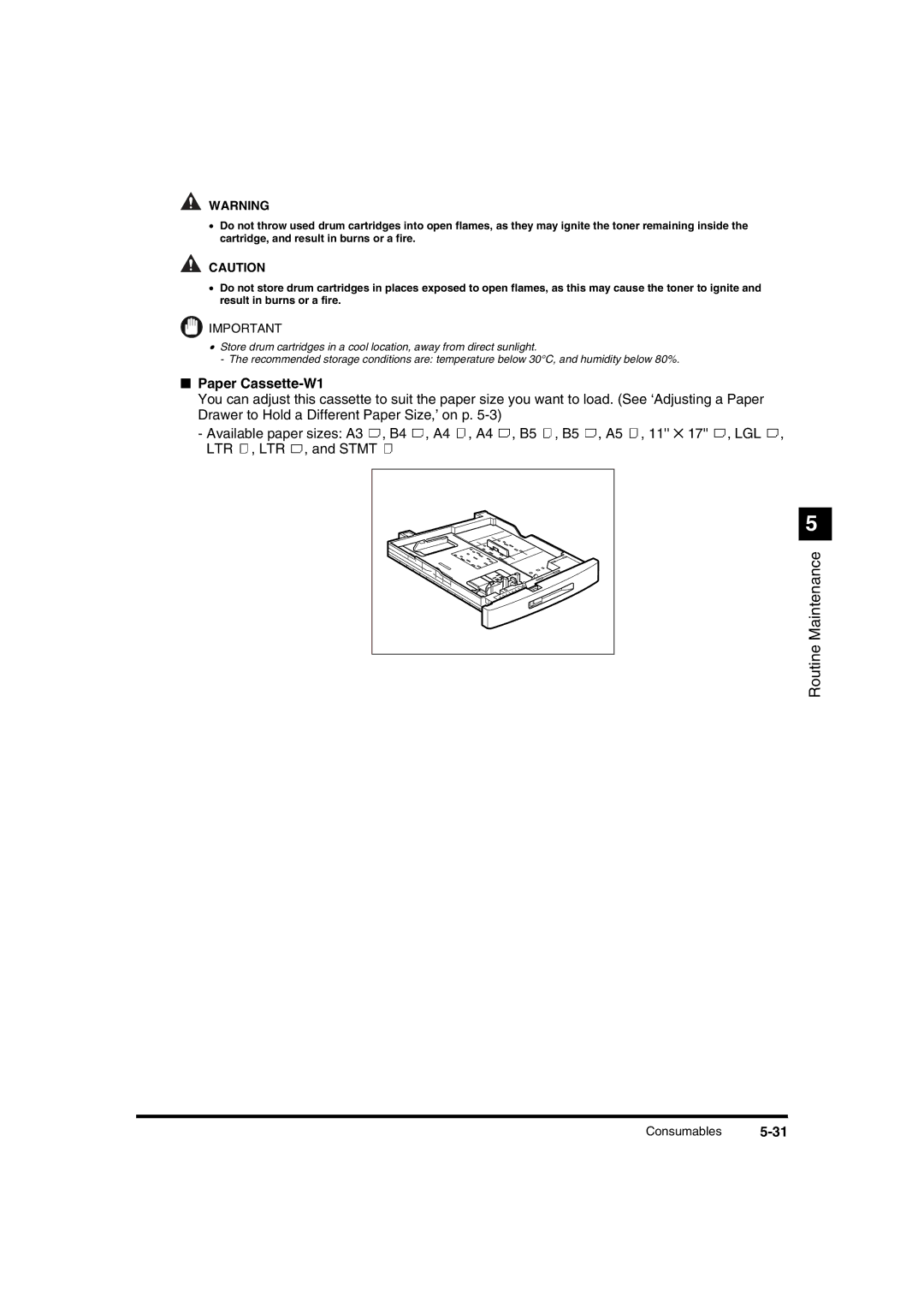 Canon IR1600 manual Paper Cassette-W1 