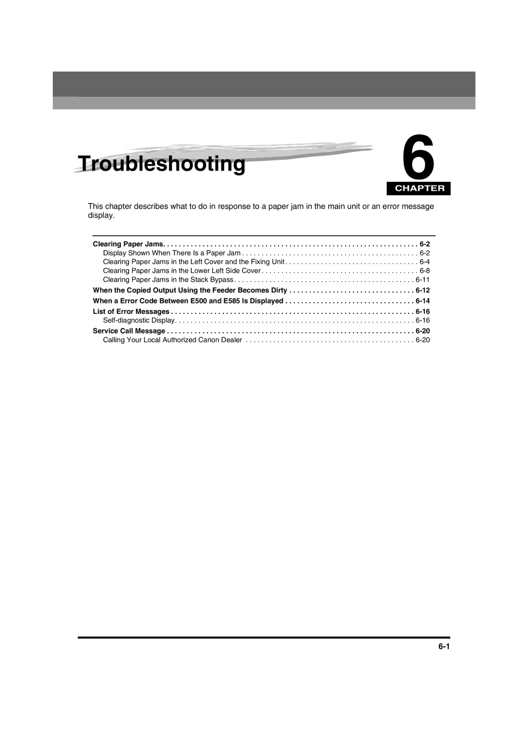 Canon IR1600 manual Troubleshooting6 