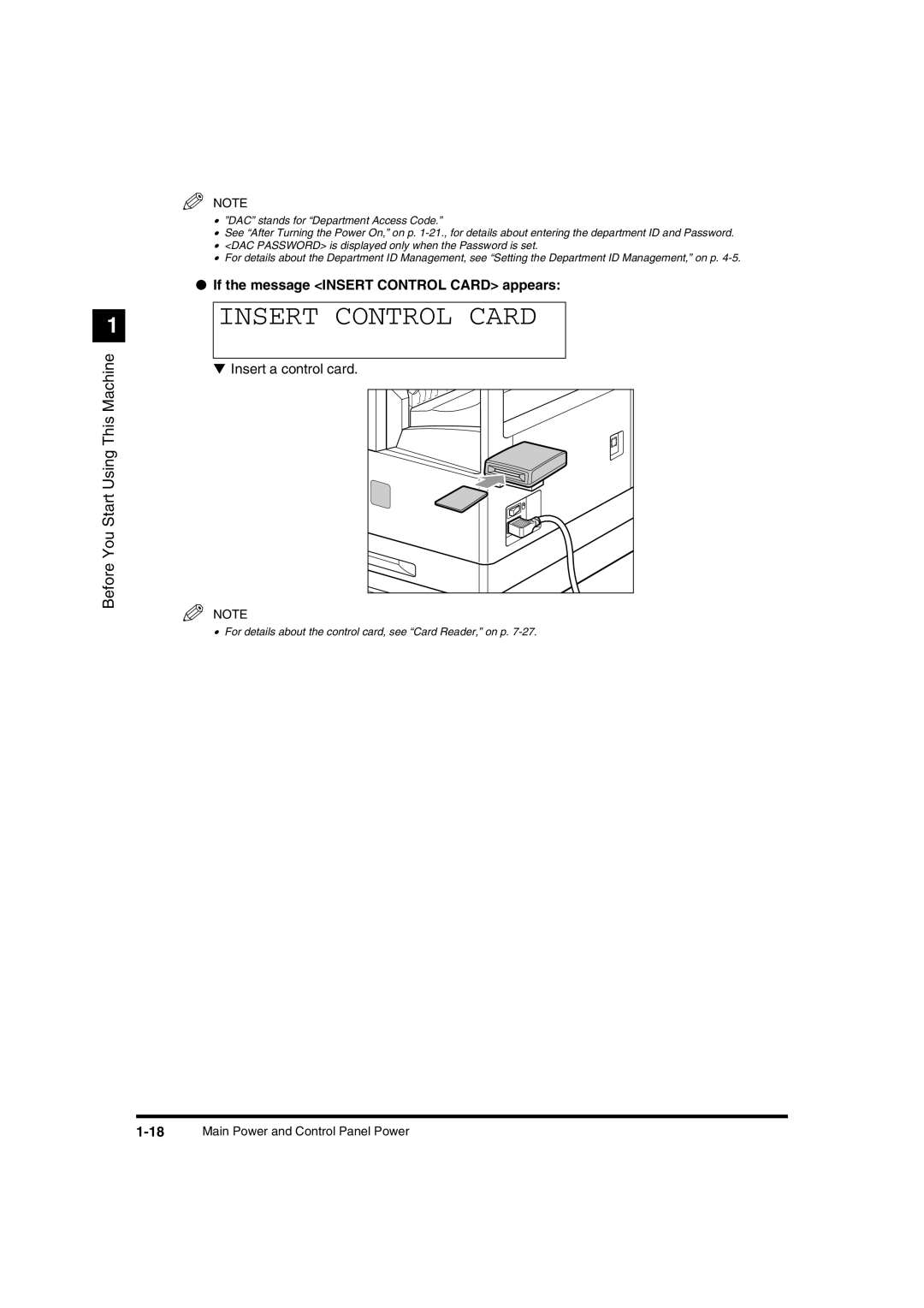 Canon IR1600 manual If the message Insert Control Card appears 