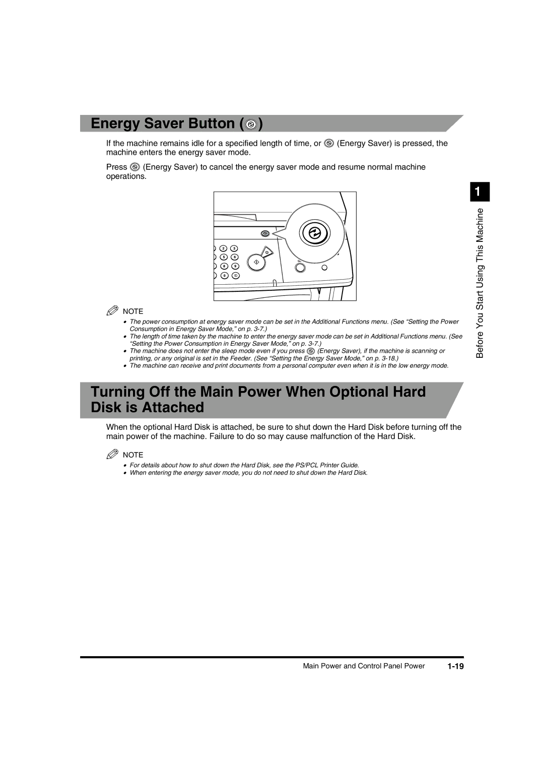 Canon IR1600 manual Energy Saver Button 