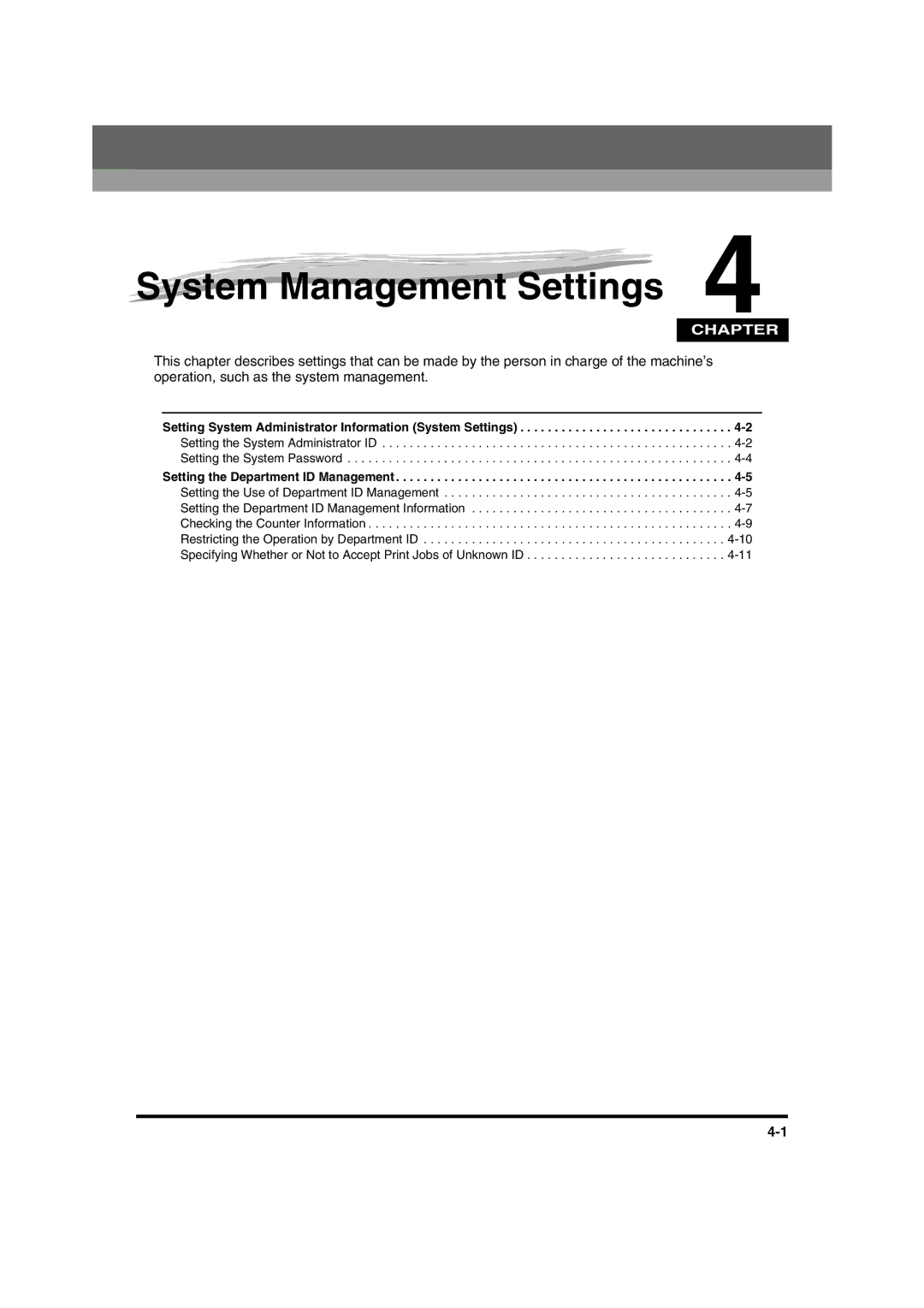 Canon IR1600 manual System Management Settings 