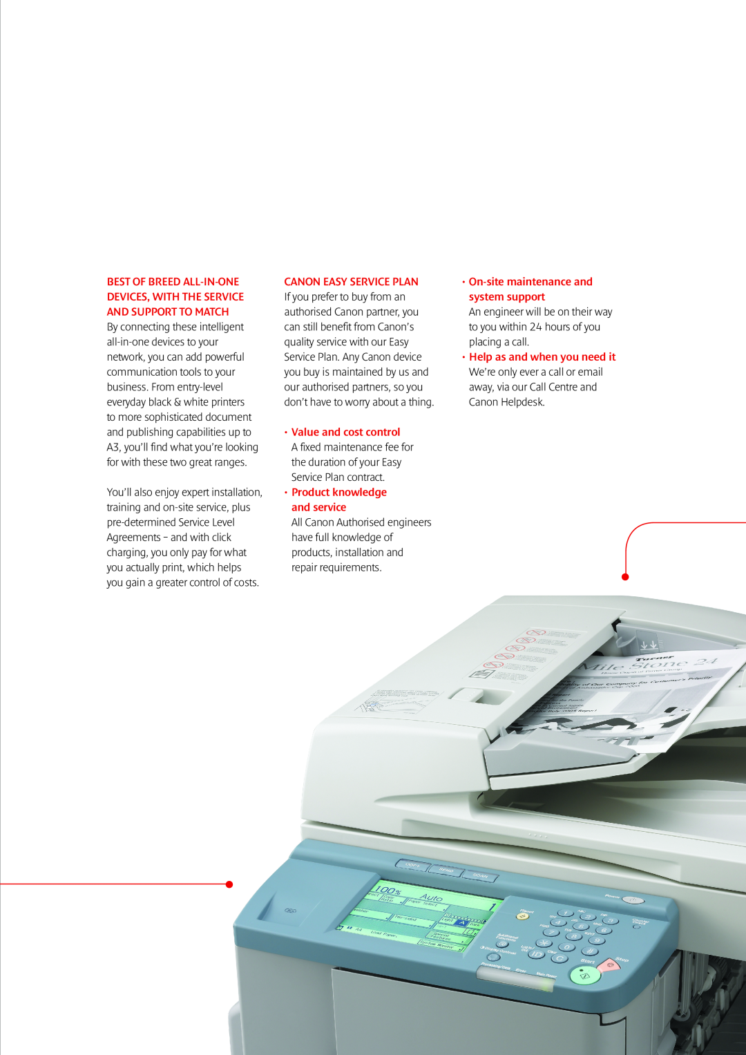 Canon iR1022i, iR2018/i manual Value and cost control, Product knowledge and service, On-site maintenance and system support 