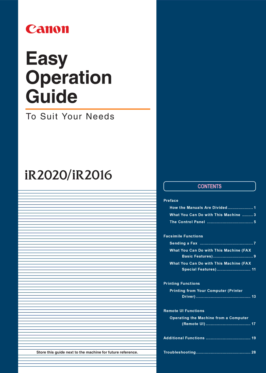 Canon IR2020 manual Easy Operation Guide 