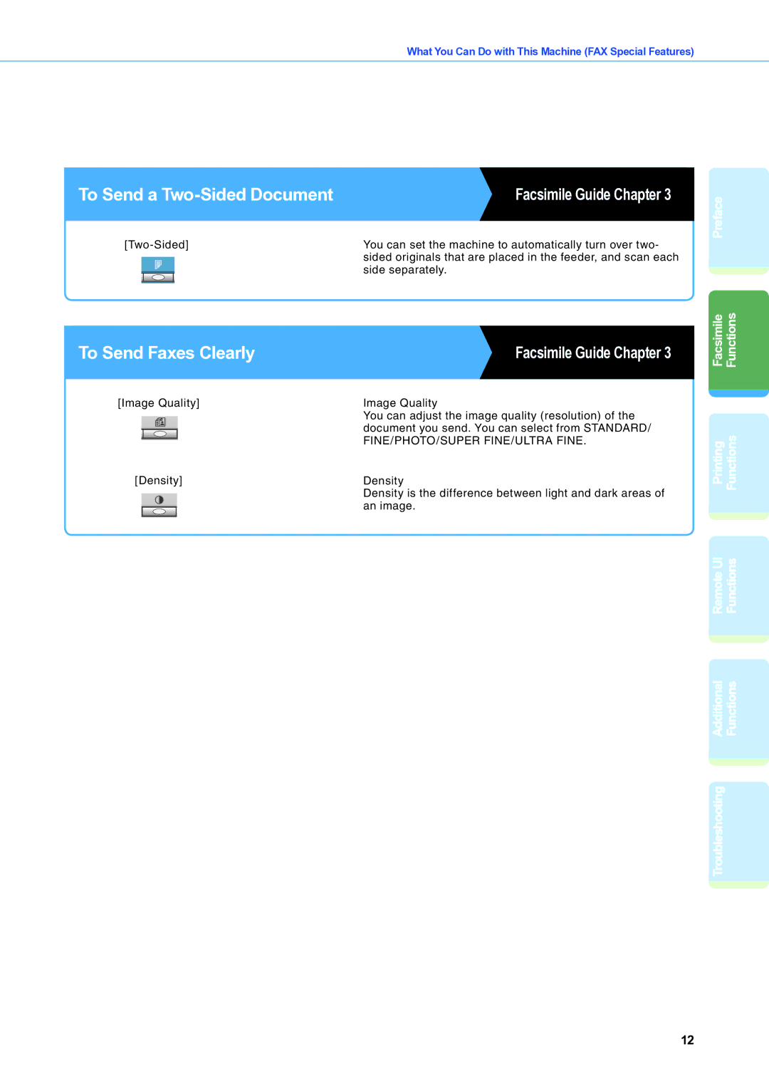 Canon IR2020 manual To Send a Two-Sided Document, To Send Faxes Clearly 