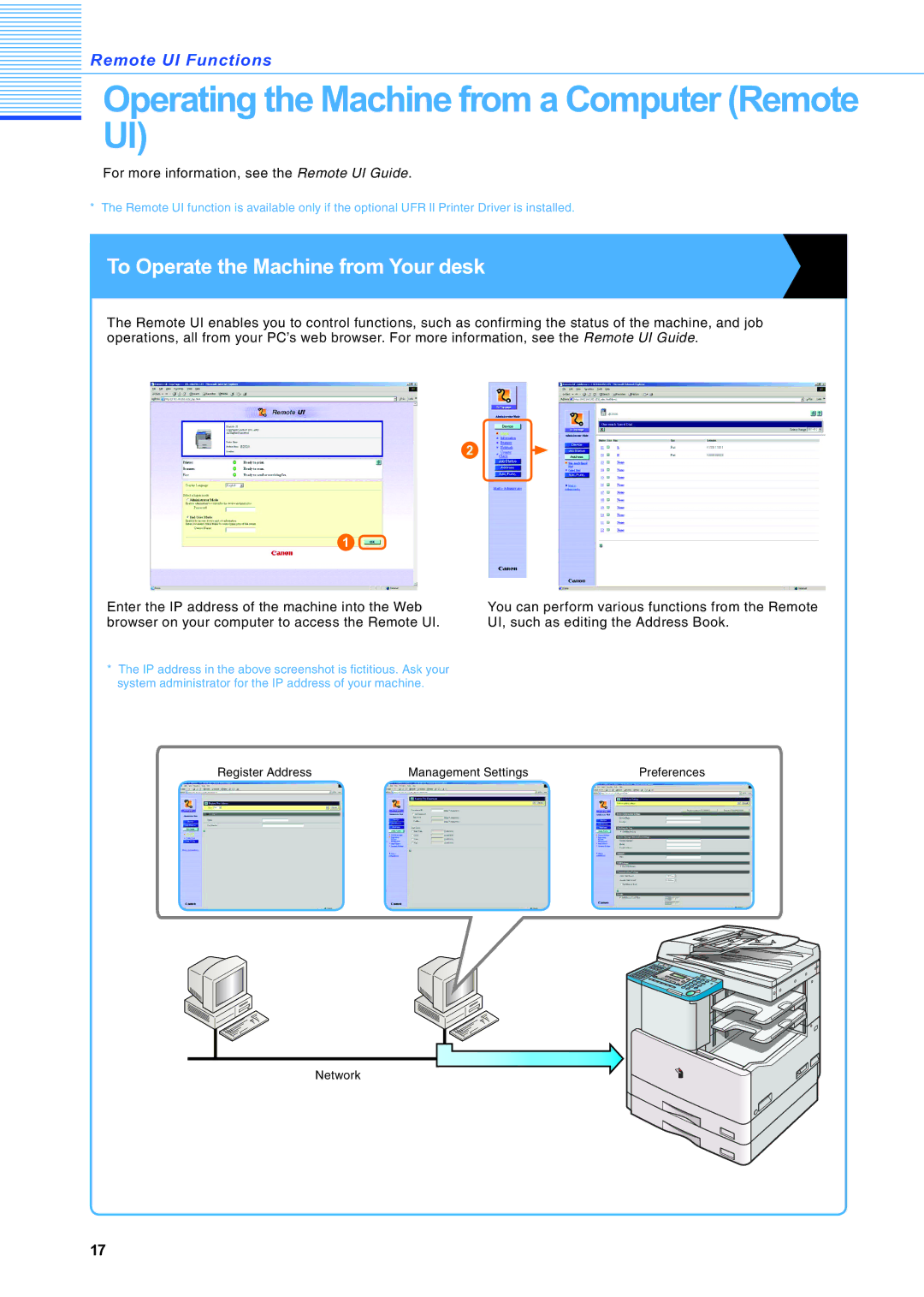 Canon IR2020 manual Operating the Machine from a Computer Remote UI, To Operate the Machine from Your desk 