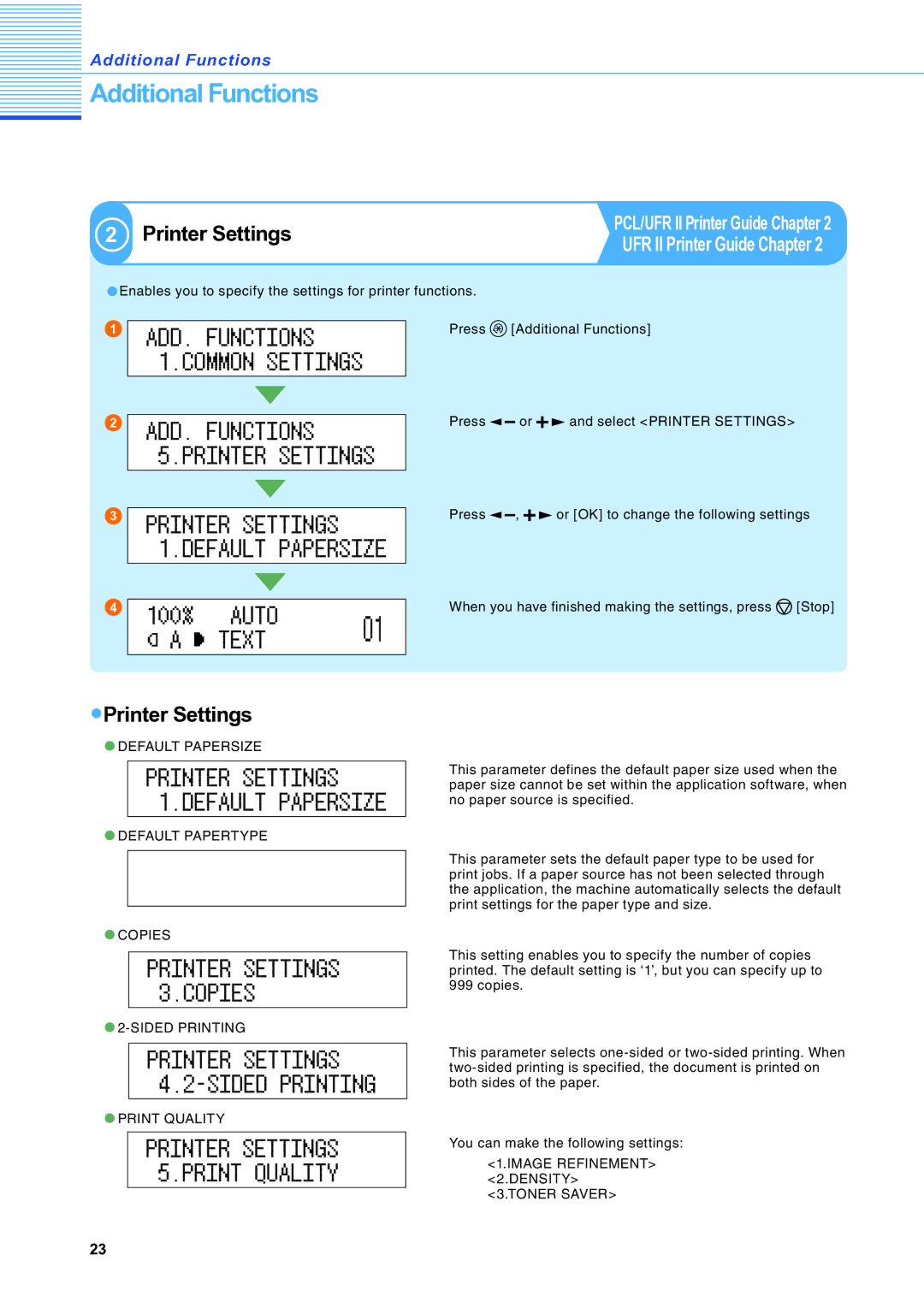 Canon IR2020 manual Printer Settings 3.COPIES, Printer Settings 5.PRINT Quality 