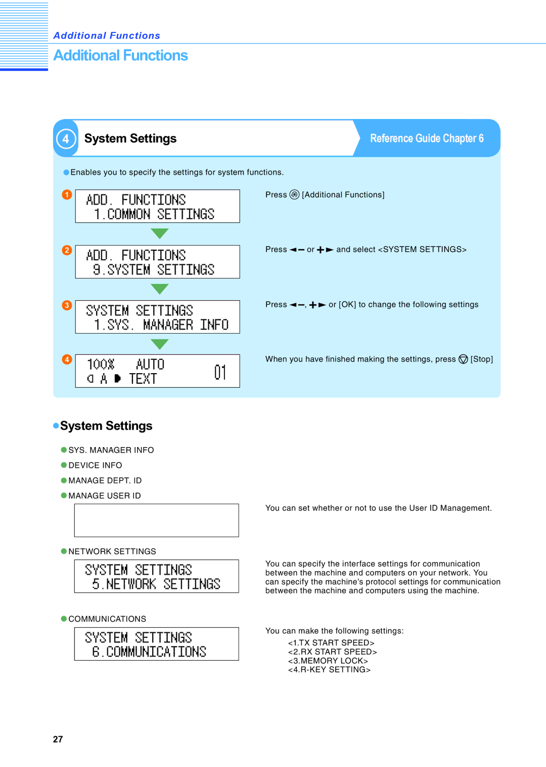 Canon IR2020 manual System Settings 4.MANAGE User ID, Reference Guide Chapter 