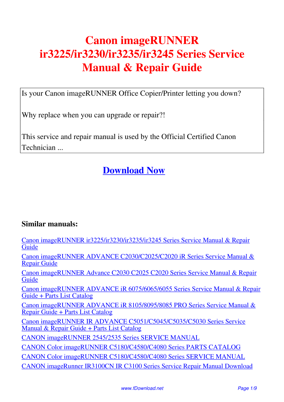 Canon ir3225 service manual Download Now 