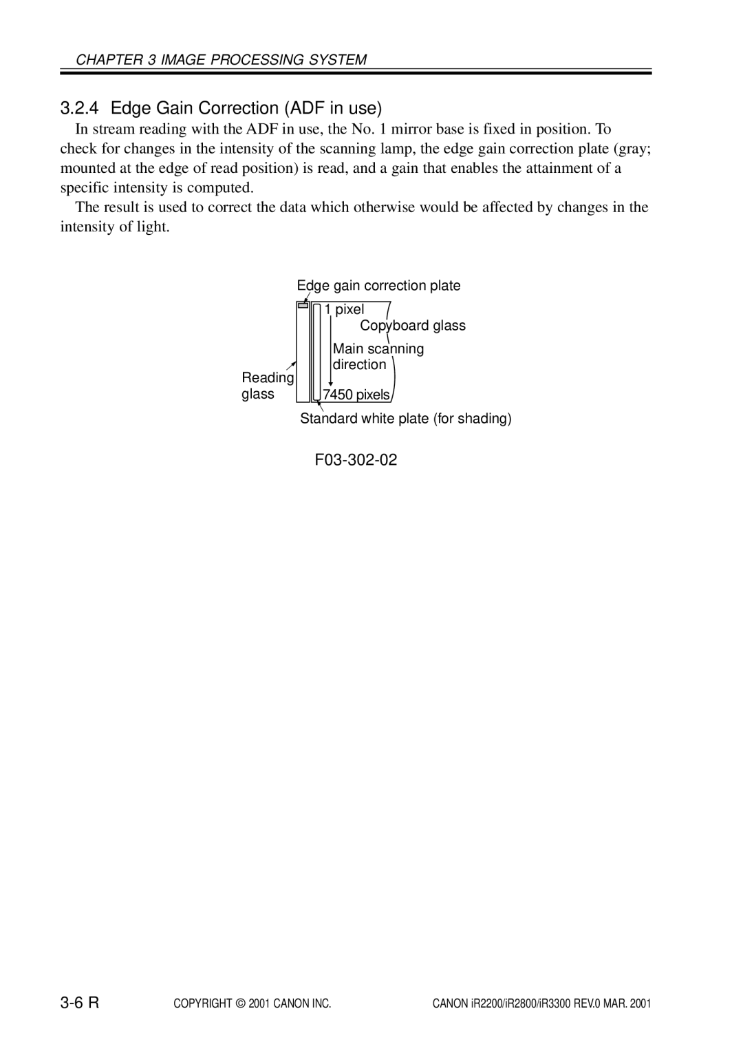 Canon IR3300, IR2800, IR2200 manual Edge Gain Correction ADF in use, F03-302-02 