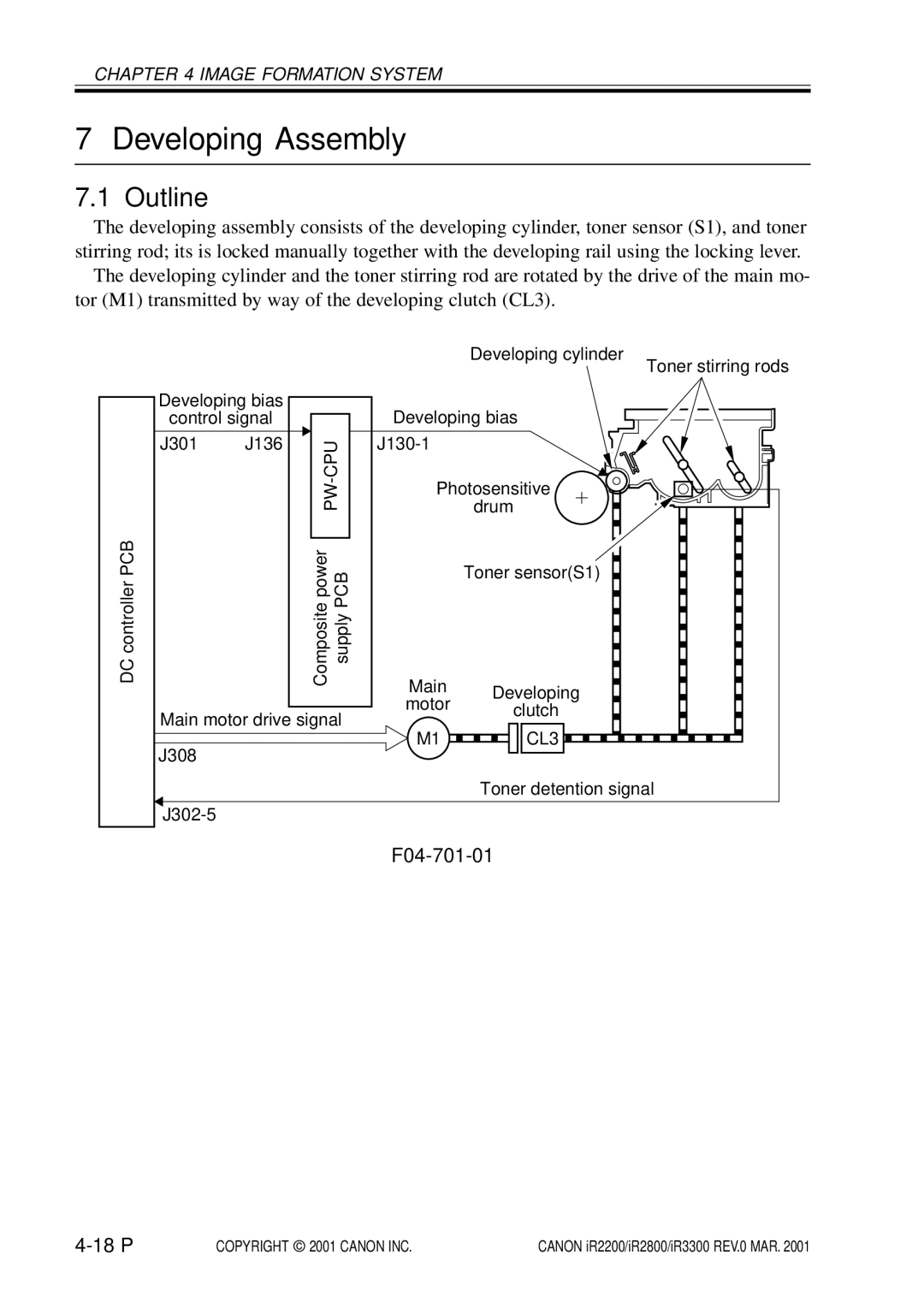 Canon IR2200, IR3300, IR2800 manual Developing Assembly, F04-701-01 18 P 