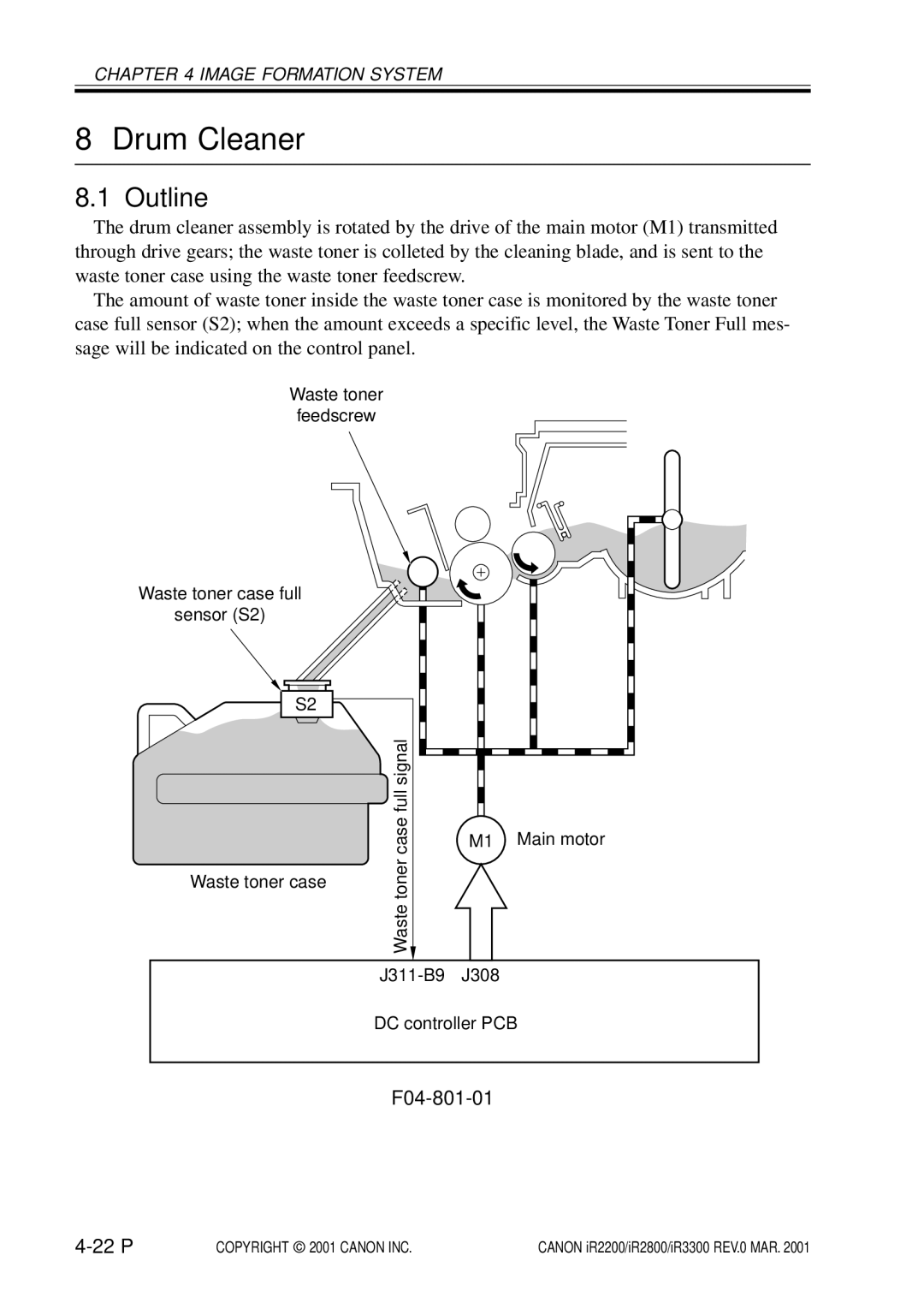Canon IR3300, IR2800, IR2200 manual Drum Cleaner, F04-801-01 22 P 