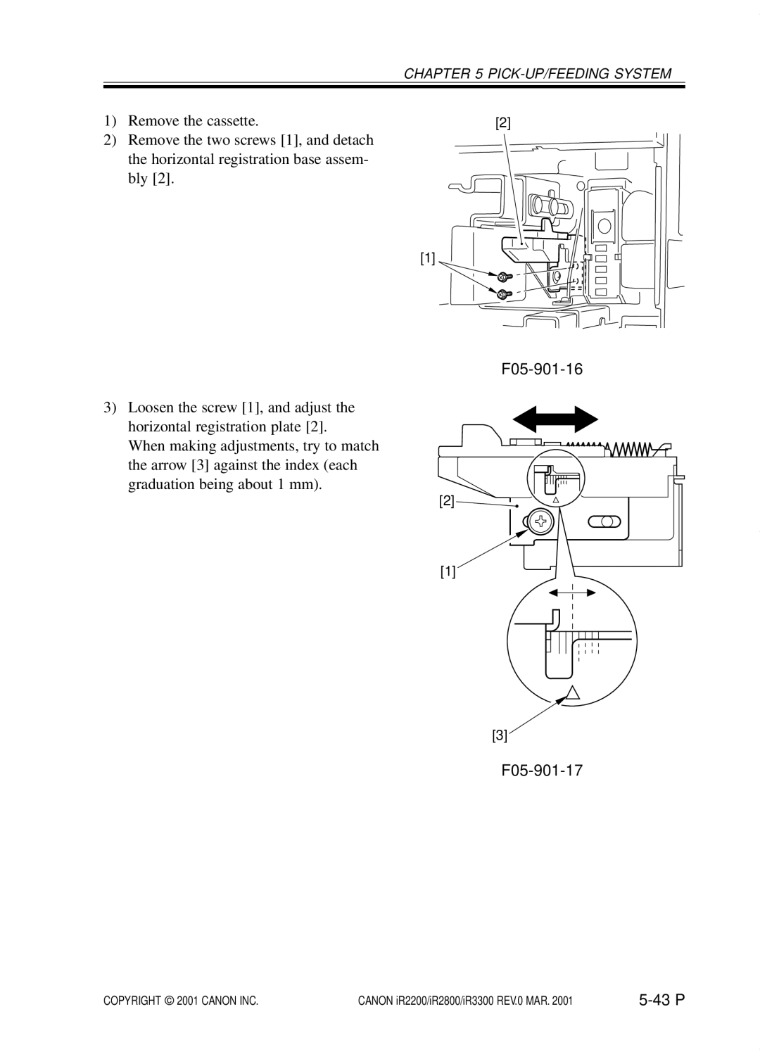 Canon IR3300, IR2800, IR2200 manual F05-901-16, F05-901-17 