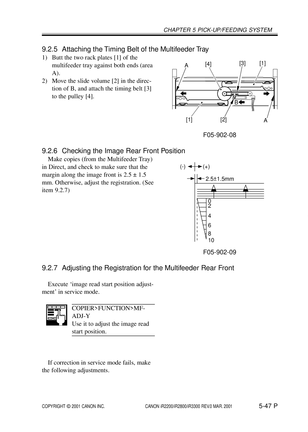 Canon IR2800 Attaching the Timing Belt of the Multifeeder Tray, Adjusting the Registration for the Multifeeder Rear Front 