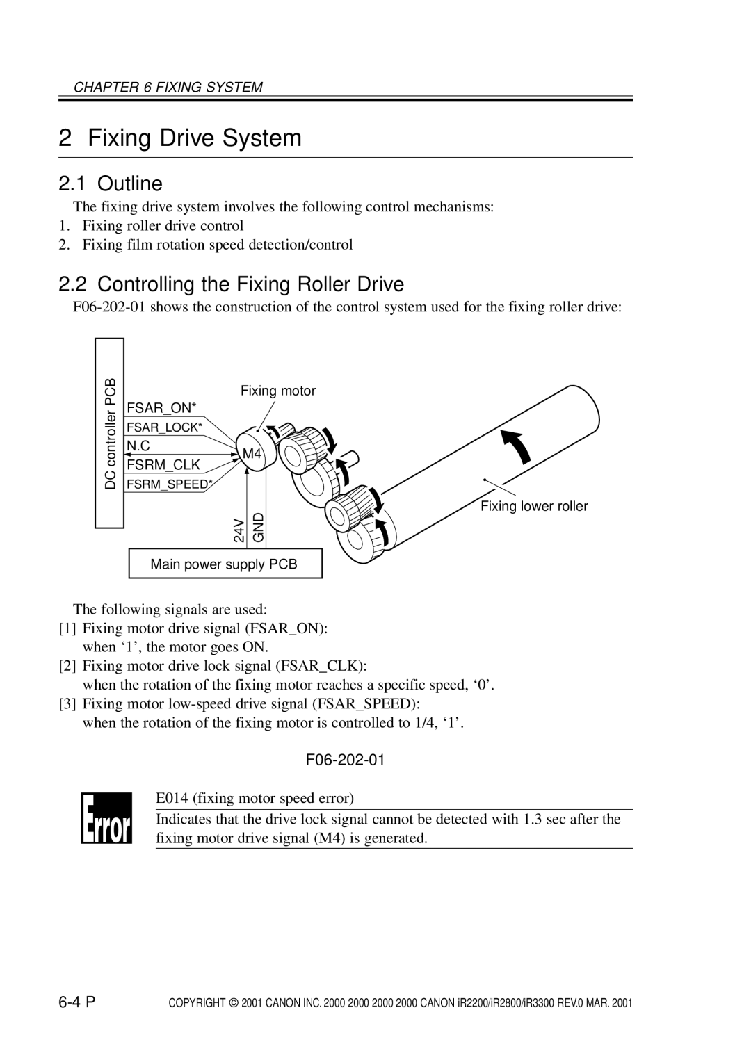 Canon IR3300, IR2800, IR2200 manual Fixing Drive System, Controlling the Fixing Roller Drive, F06-202-01 