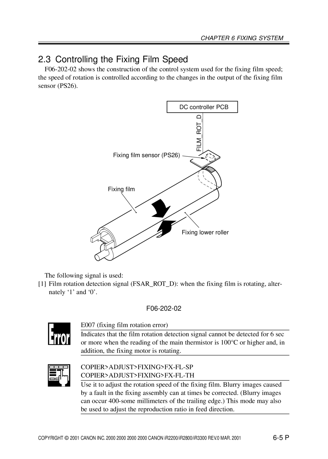 Canon IR2800, IR3300 Controlling the Fixing Film Speed, F06-202-02, Copieradjustfixingfx-Fl-Sp Copieradjustfixingfx-Fl-Th 