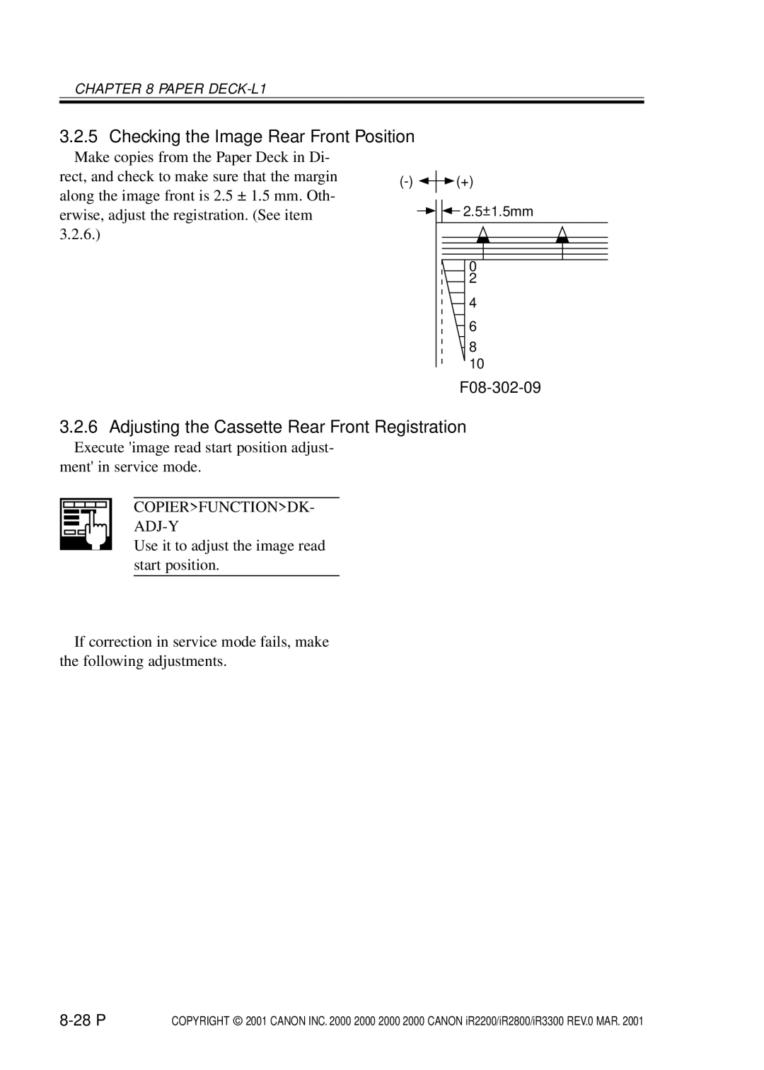 Canon IR2200, IR3300, IR2800 manual F08-302-09, Copierfunctiondk- Adj-Y 