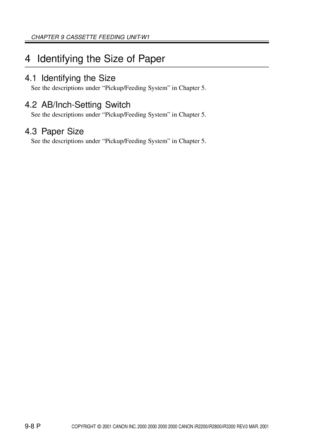 Canon IR2800, IR3300, IR2200 manual Identifying the Size of Paper, AB/Inch-Setting Switch 