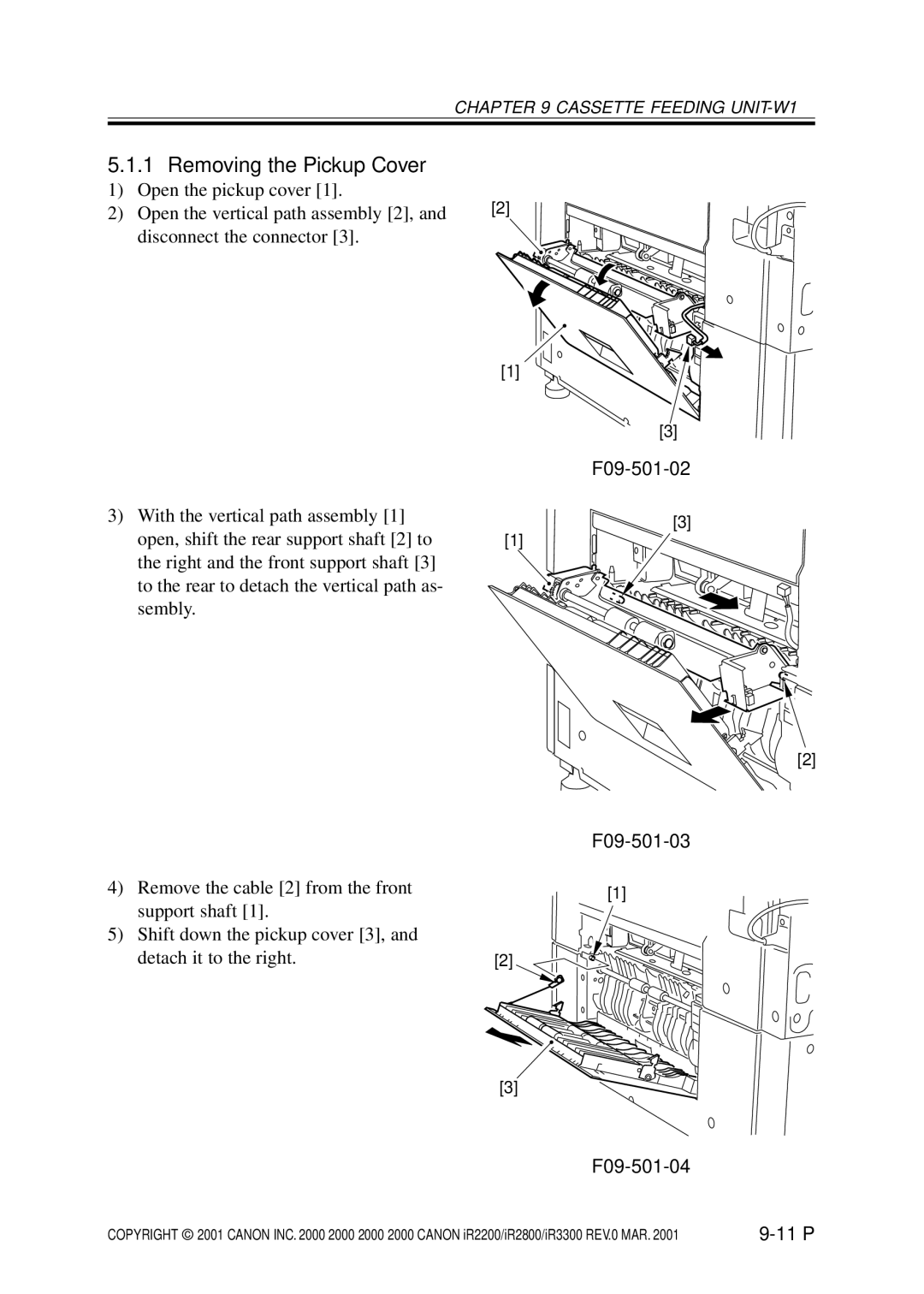 Canon IR2800, IR3300, IR2200 manual F09-501-02, F09-501-03 F09-501-04 