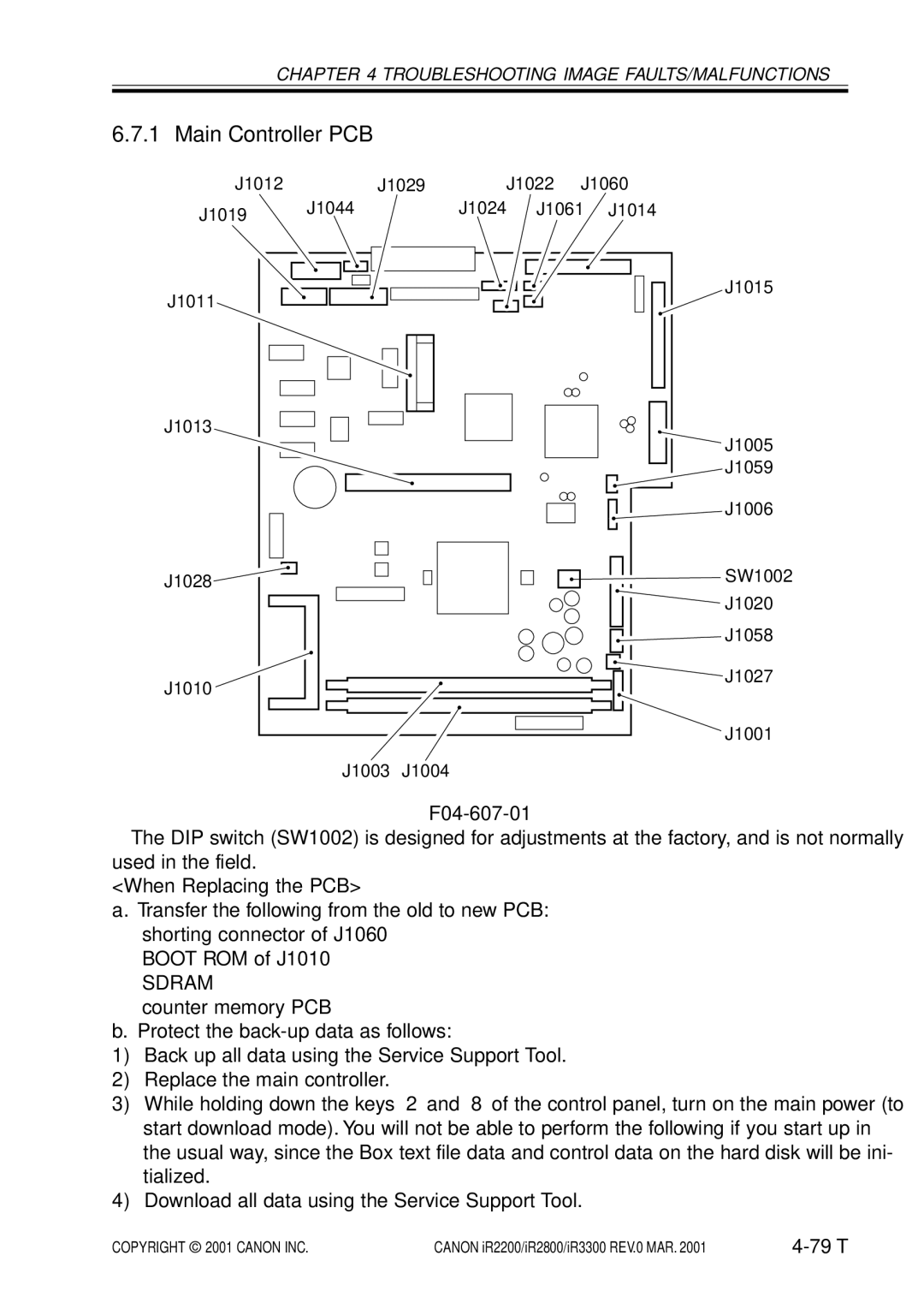 Canon IR2800, IR3300, IR2200 manual F04-607-01, Sdram, Protect the back-up data as follows 