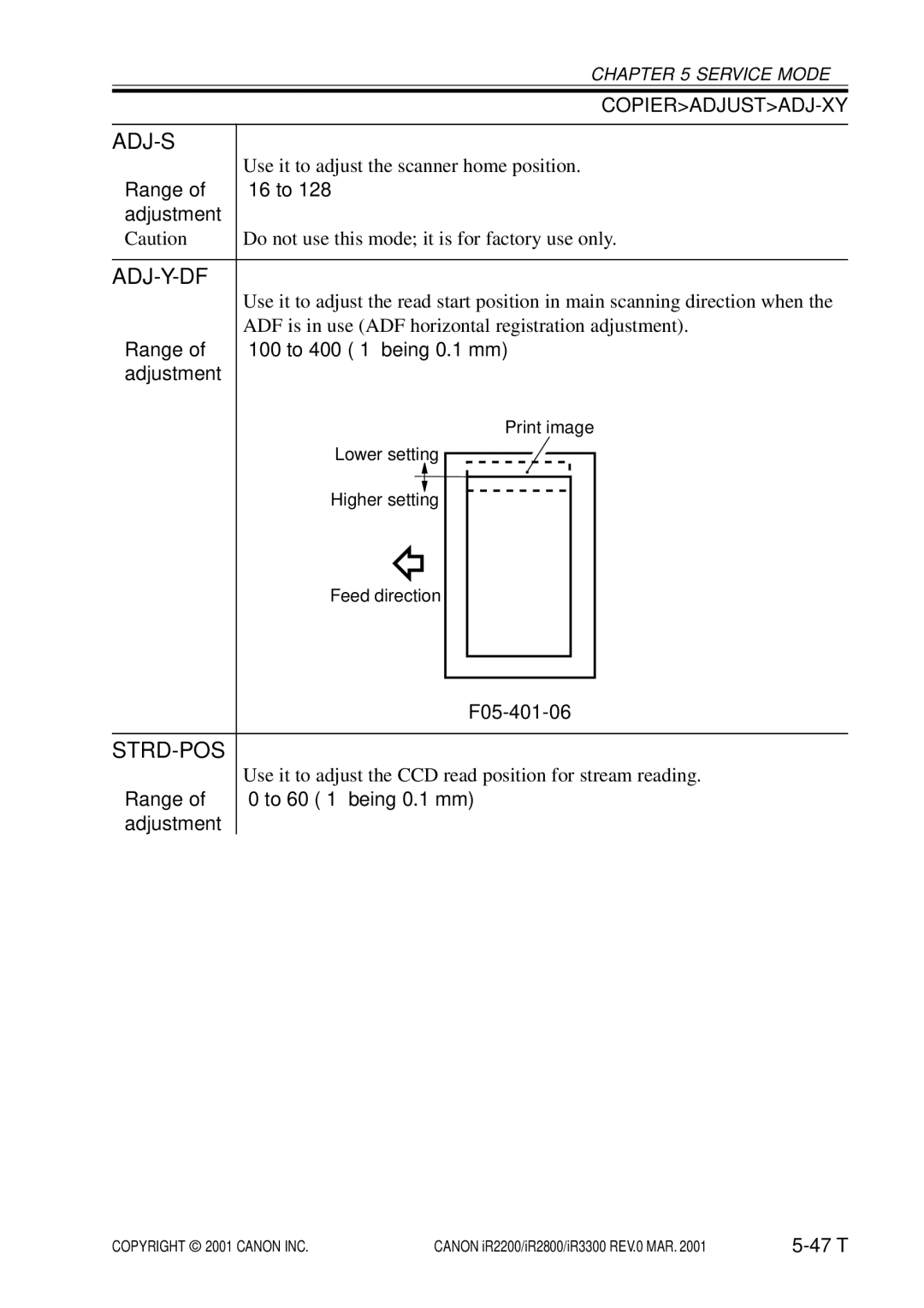 Canon IR3300, IR2800, IR2200 manual Adj-S, F05-401-06 