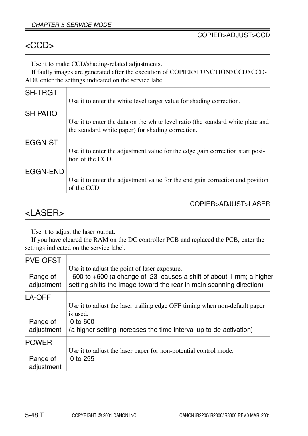 Canon IR2800, IR3300, IR2200 manual Ccd, Laser 