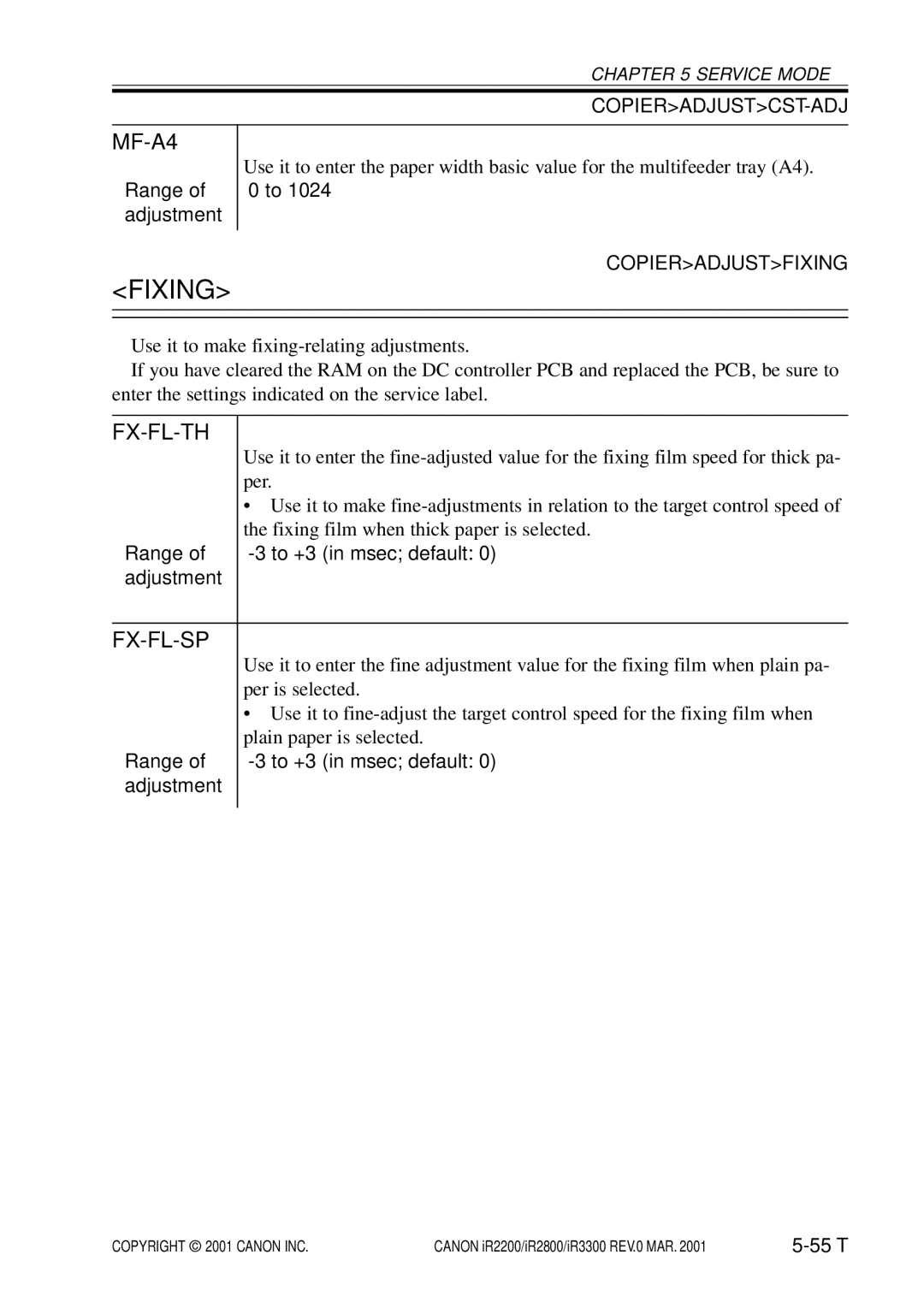 Canon IR2200, IR3300, IR2800 manual Fixing, MF-A4, Fx-Fl-Th, Fx-Fl-Sp 