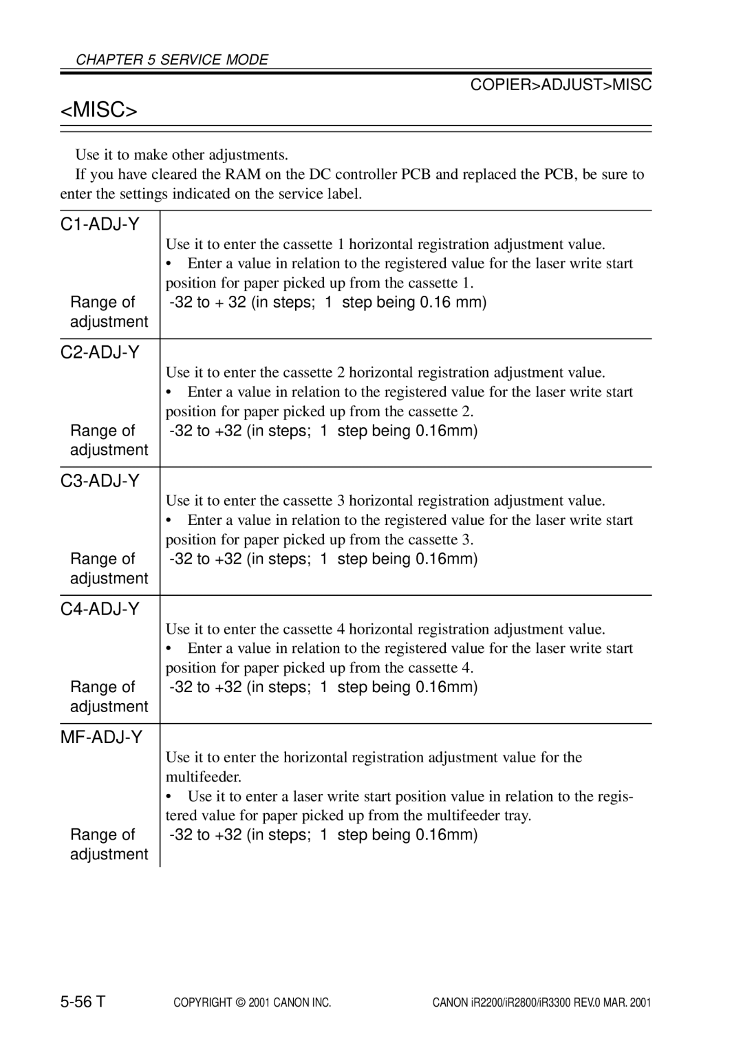 Canon IR3300, IR2800, IR2200 manual Misc, C1-ADJ-Y 