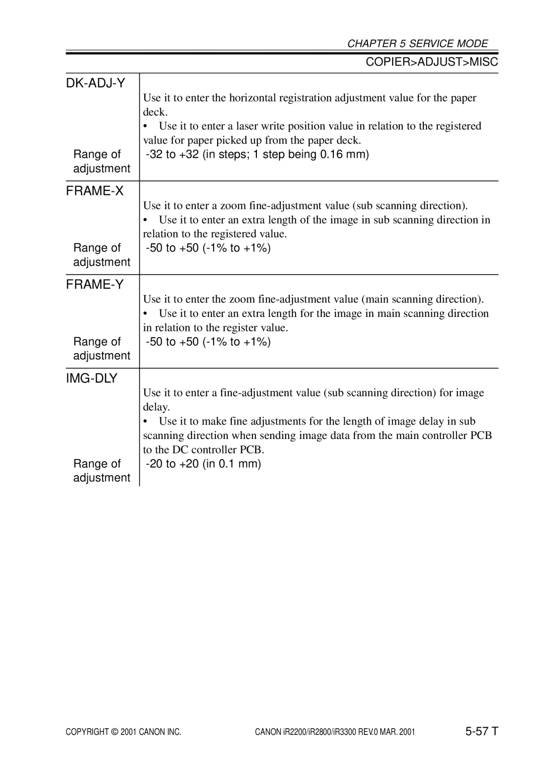 Canon IR2800, IR3300, IR2200 manual Dk-Adj-Y, Frame-X, Frame-Y, Img-Dly 
