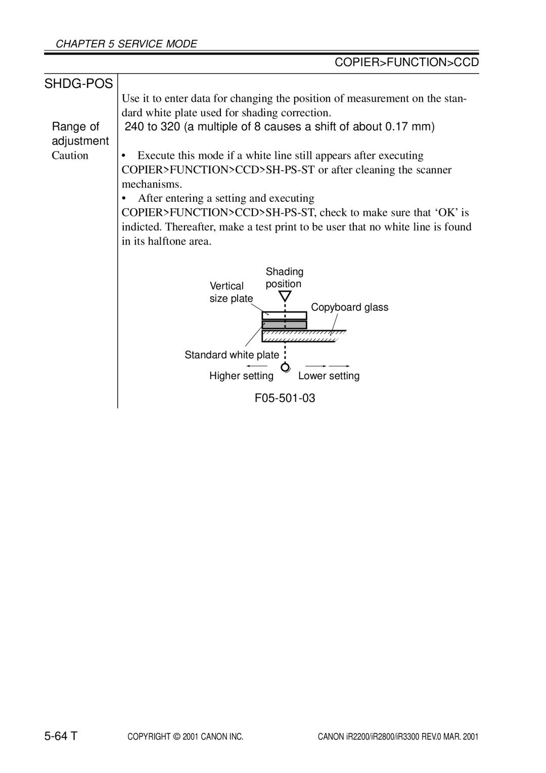 Canon IR2200, IR3300, IR2800 manual Shdg-Pos, 240 to 320 a multiple of 8 causes a shift of about 0.17 mm 