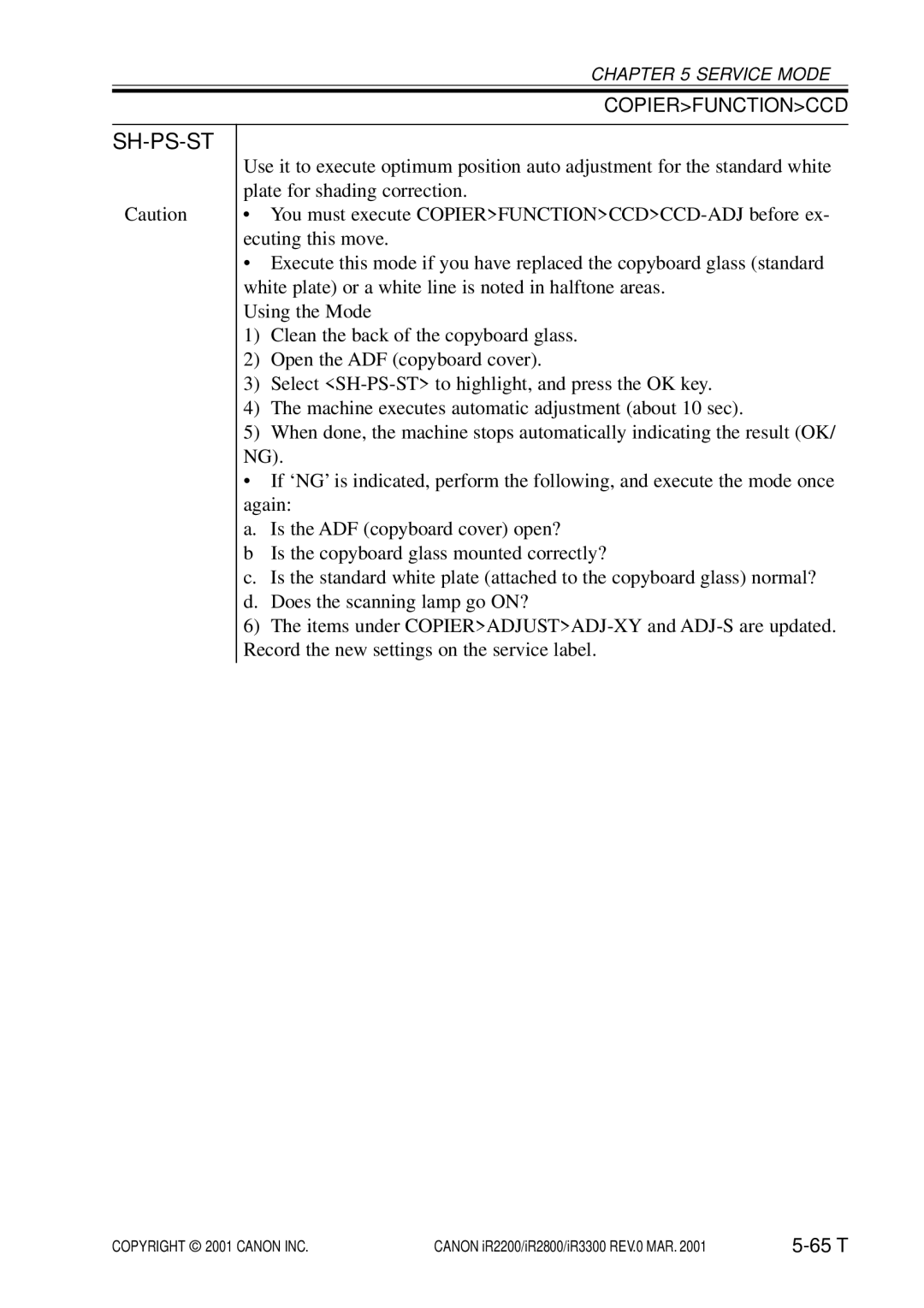 Canon IR3300, IR2800, IR2200 manual Sh-Ps-St 