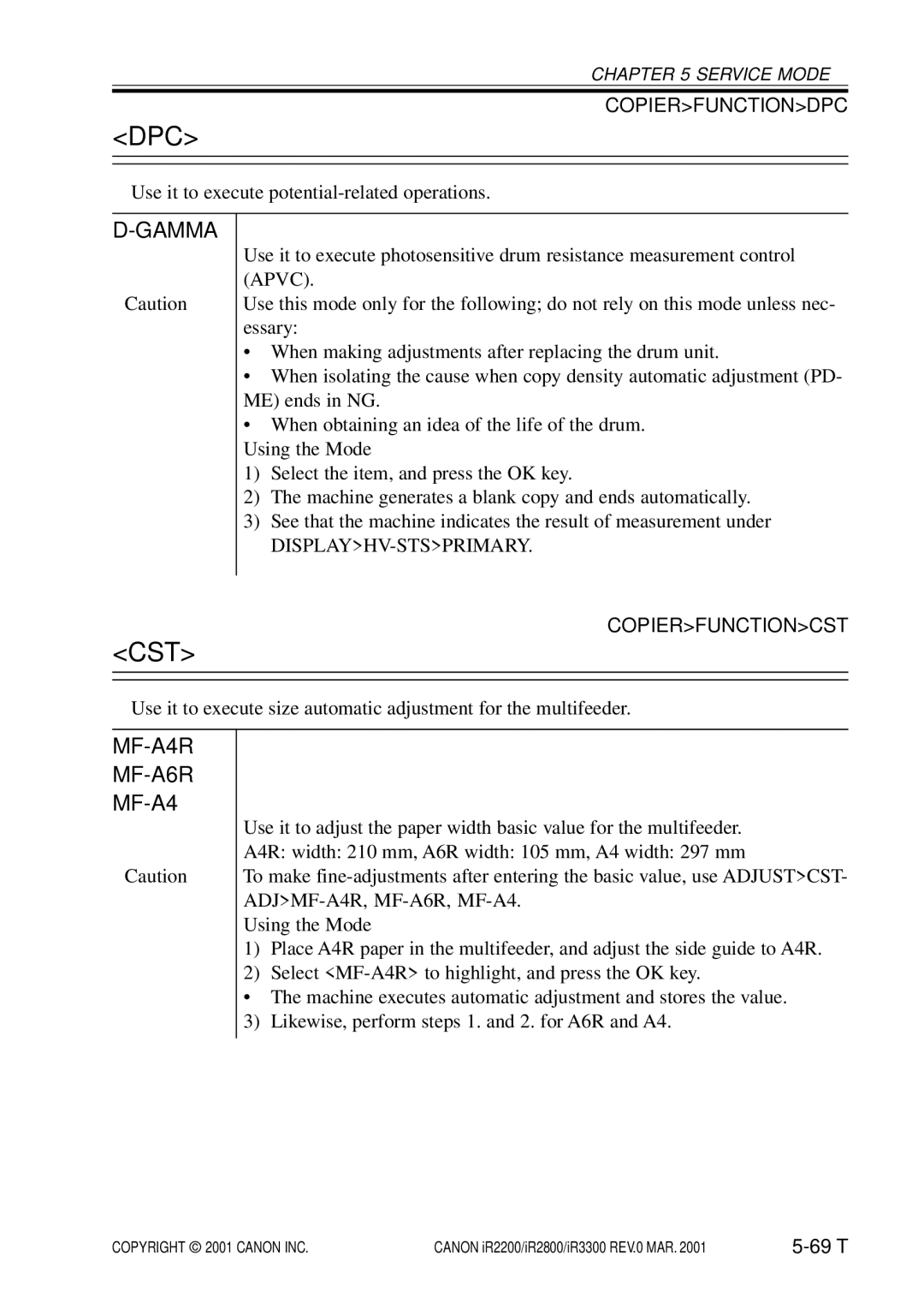 Canon IR2800, IR3300, IR2200 manual Dpc, Cst, Gamma, MF-A4R MF-A6R MF-A4, Displayhv-Stsprimary 