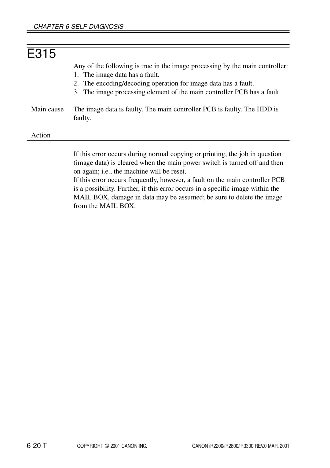 Canon IR3300, IR2800, IR2200 manual E315, 20 T 