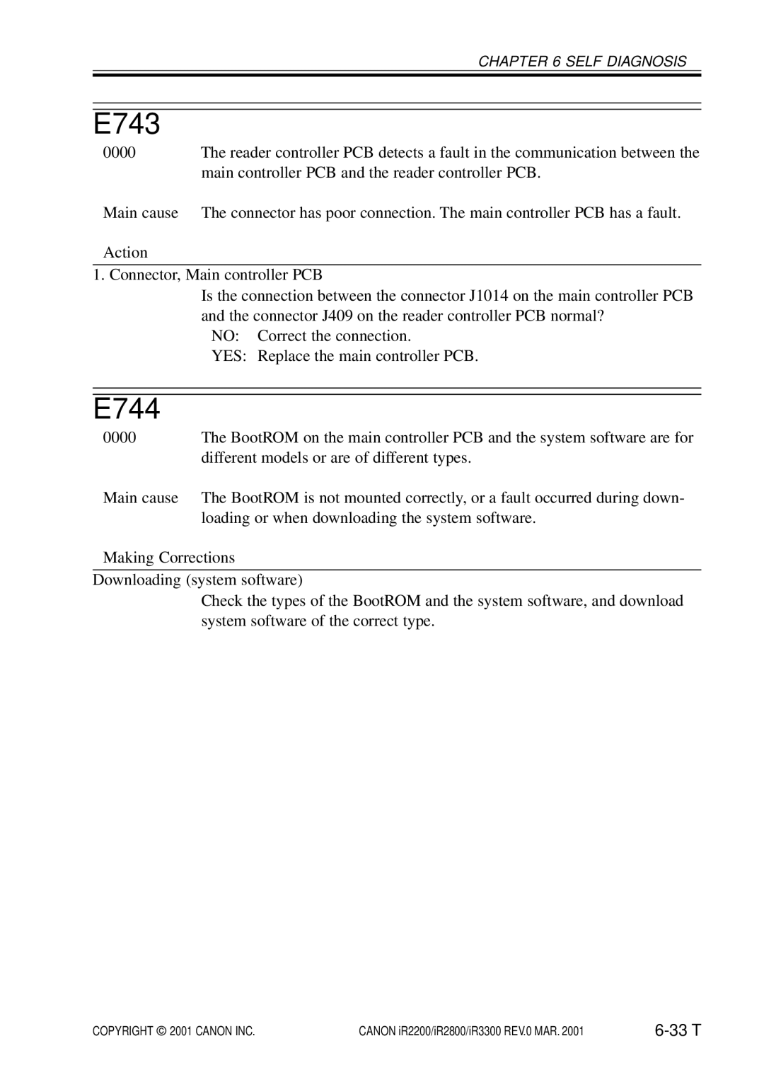 Canon IR2800, IR3300, IR2200 manual E743, E744 