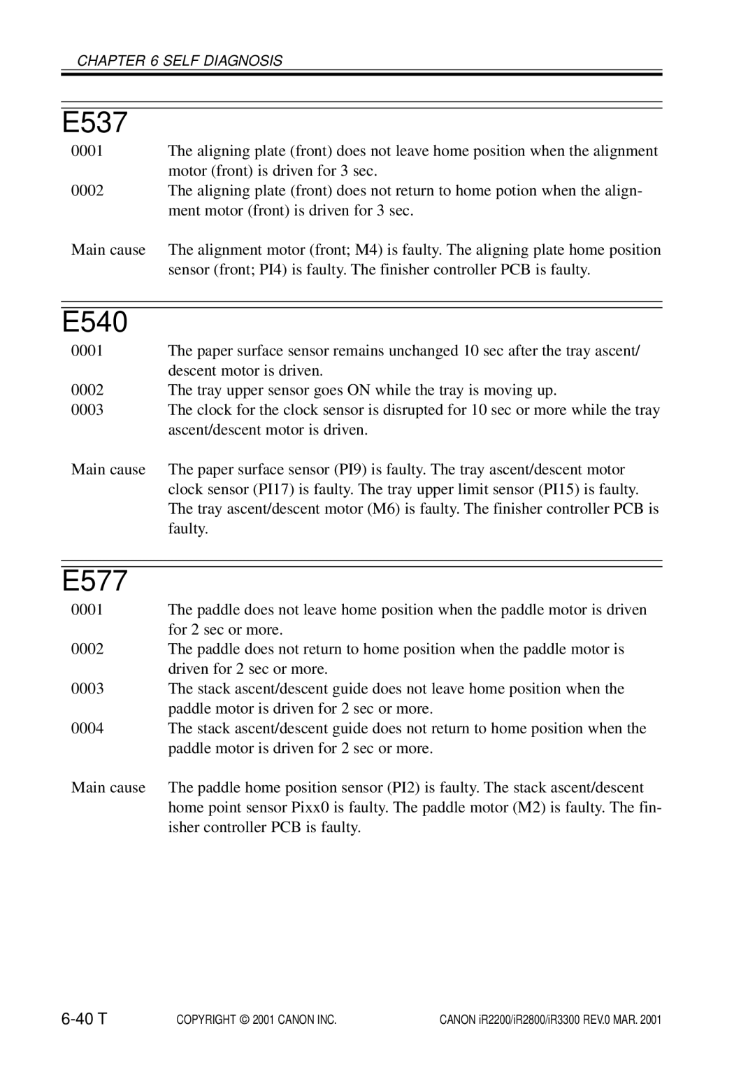 Canon IR2200, IR3300, IR2800 manual E537, E540, E577 