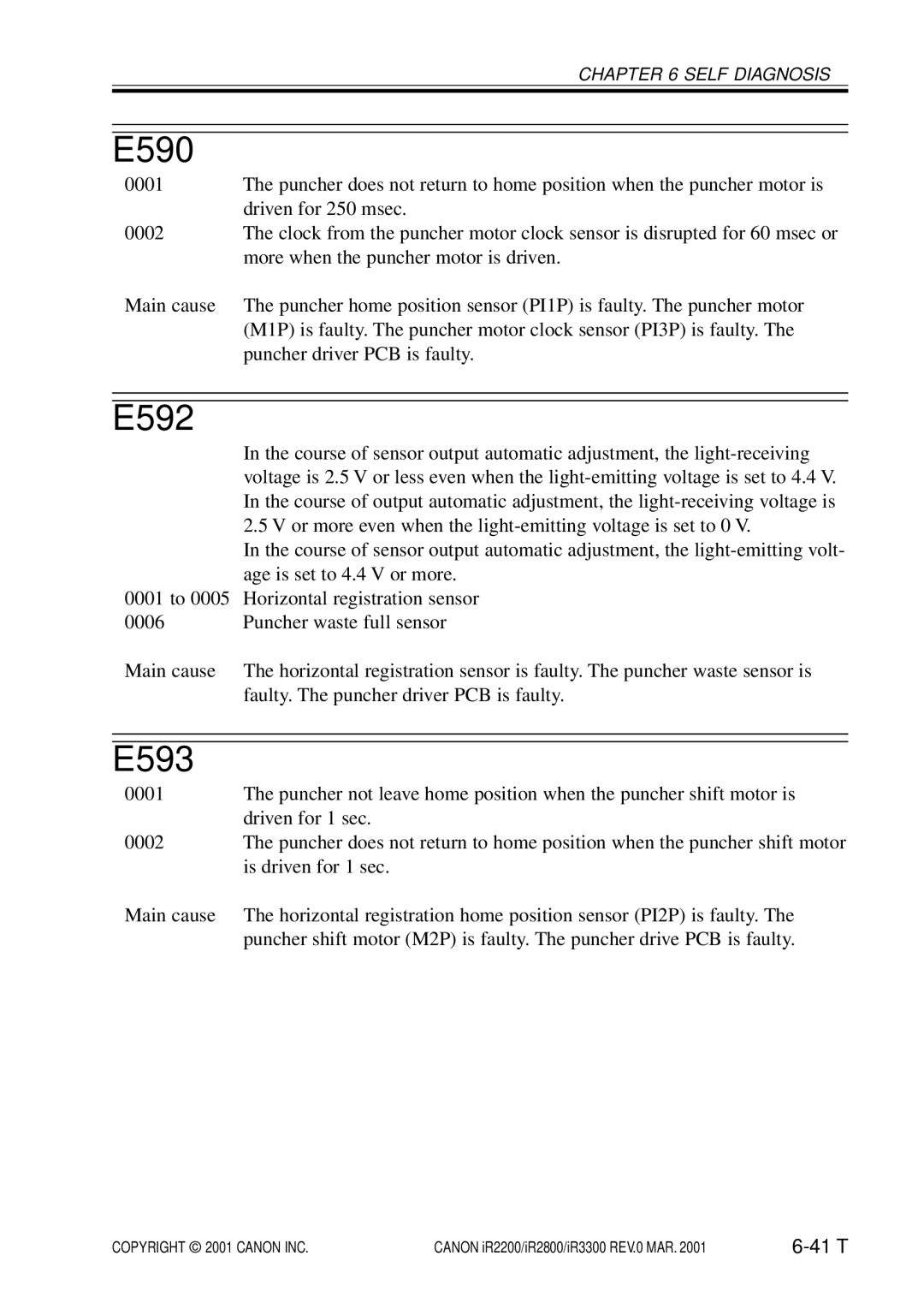 Canon IR3300, IR2800, IR2200 manual E590, E592, E593 