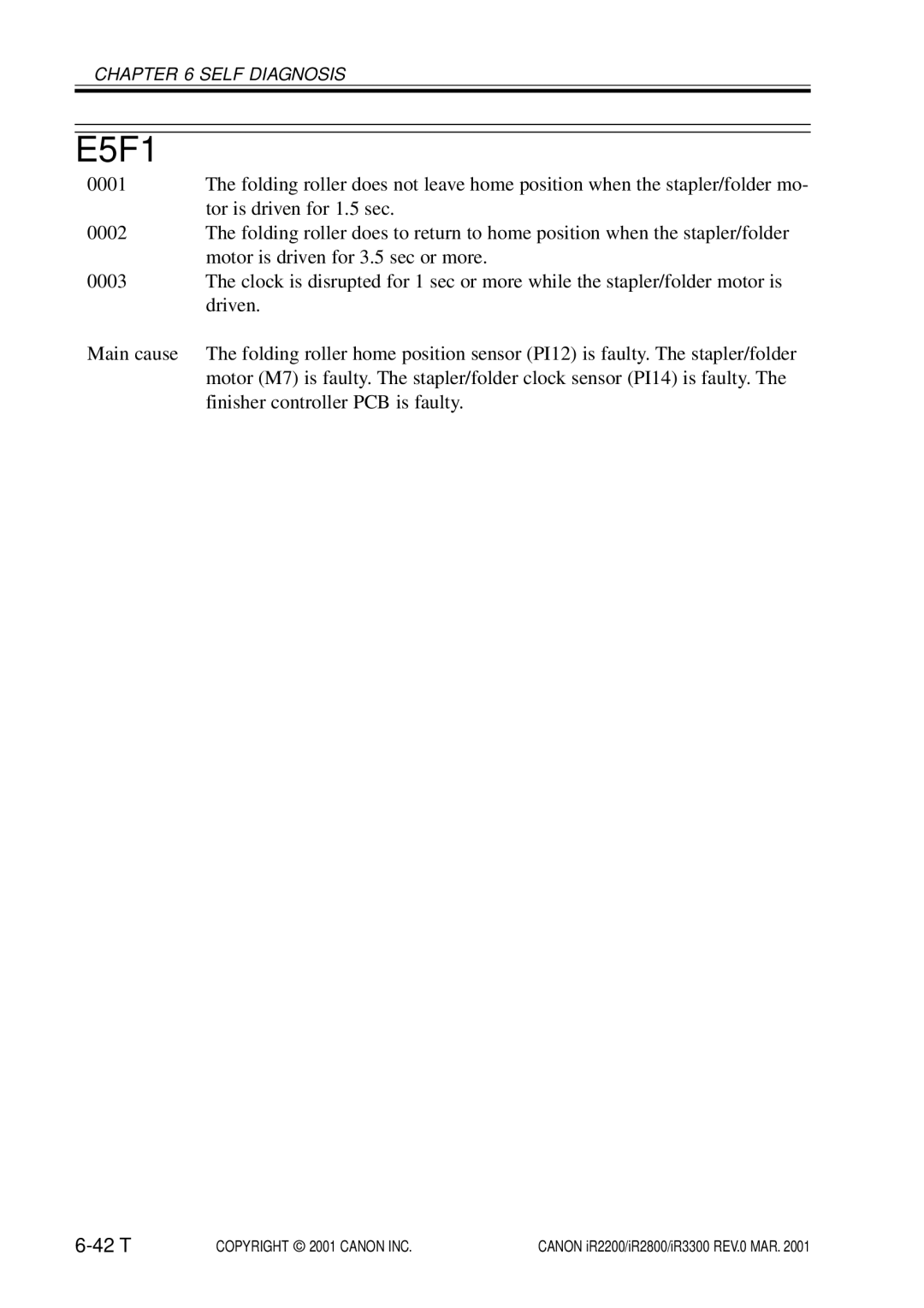 Canon IR2800, IR3300, IR2200 manual E5F1, 42 T 