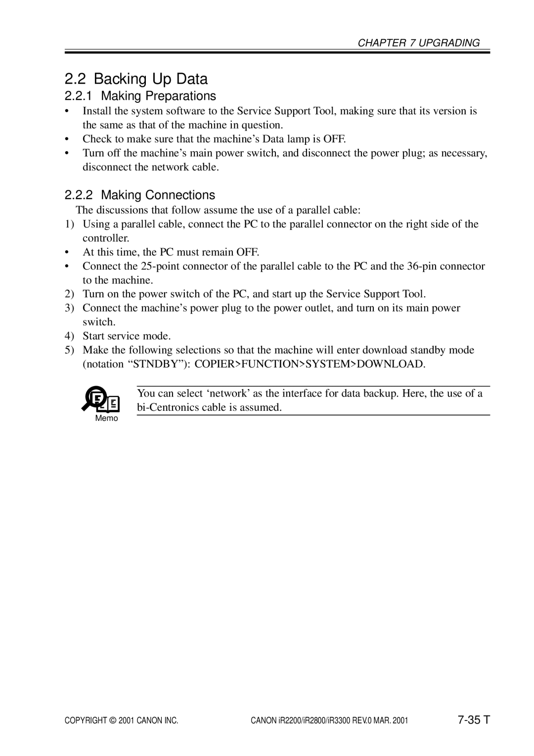 Canon IR2800, IR3300, IR2200 manual Backing Up Data, Making Preparations 