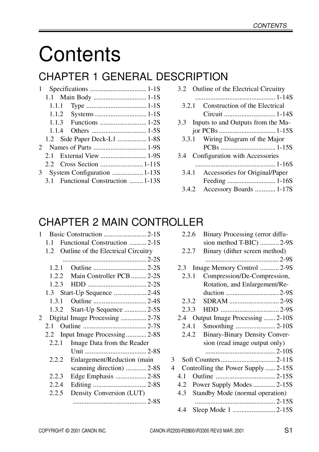 Canon IR2200, IR3300, IR2800 manual Contents 